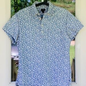J. Crew Blue Floral Popover Shirt Mens Small